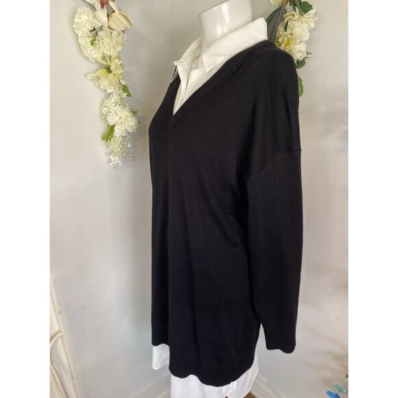 Rio & Rian Black Knit Midi Sweater Sz L Dress with Button Down White Blouse NWT - Picture 8 of 16